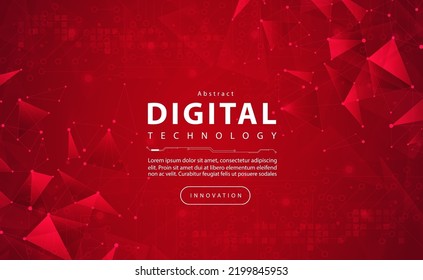 Digital technology banner red background concept with technology light effect, abstract cyber tech, innovation future data, internet network, Ai big data, lines dots connection, illustration vector