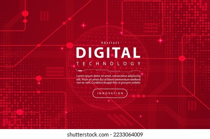 Digital technology banner red background concept, circuit technology light effect, abstract cyber tech, innovation future data, internet network, Ai big data, line dots connection, illustration vector