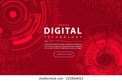 Digital technology banner red background concept, circuit technology light effect, abstract cyber tech, innovation future data, internet network, Ai big data, line dots connection, illustration vector