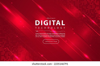 Banner de tecnología digital concepto de fondo rojo, efecto de luz de tecnología de circuito, cibertecnología abstracta, datos futuros de innovación, red de internet, Ai big data, conexión de puntos de línea, vector de ilustración