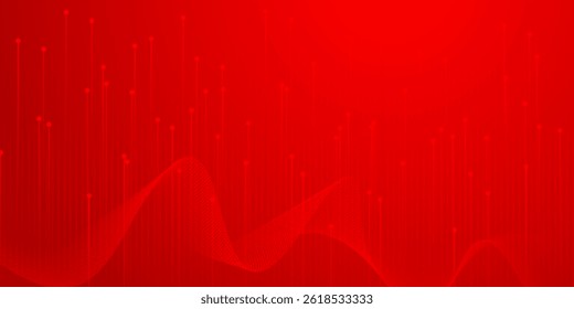 Concepto de fondo rojo de Anuncio de tecnología digital con efecto de luz de tecnología, tecnología abstracta, datos futuros de innovación, red de Internet, big data de IA, conexión de puntos de líneas, Vector de ilustración