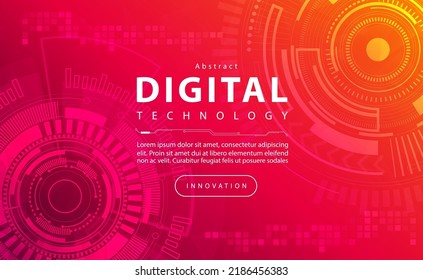 Digital technology banner red pink background concept, technology light yellow effect, abstract tech, innovation future data, internet network, Ai big data, line dot connection, illustration vector