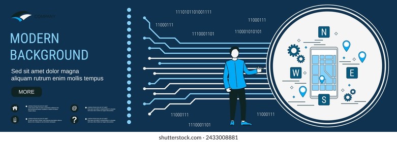 Digital technology banner vector design template. Mobile navigation concept