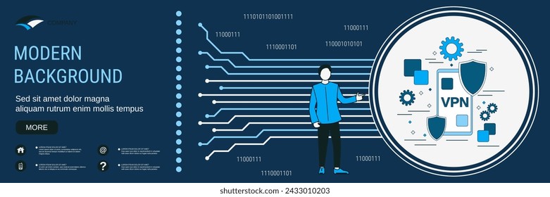 Plantilla de diseño de vector de banner de tecnología digital. Servicio de VPN, concepto de protección del teléfono
