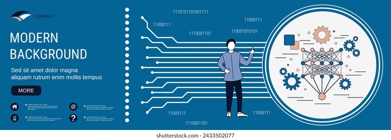 Plantilla de diseño de vector de banner de tecnología digital. Aprendizaje profundo, concepto de red neuronal