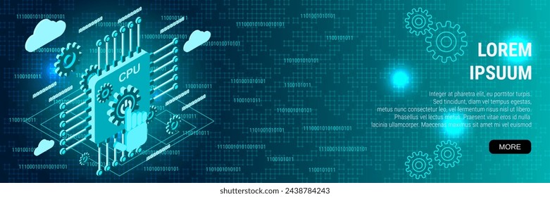 Digital technology banner vector design template. Information computing, data processing flat 3d isometric concept