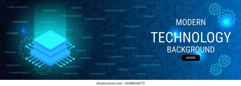 Plantilla de diseño de vector de banner de tecnología digital. Tecnología del futuro, ciberespacio, realidad virtual isométrica 3d concepto ilustración