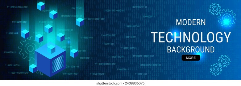 Plantilla de diseño de vector de banner de tecnología digital. Tecnología del futuro, ciberespacio, realidad virtual isométrica 3d concepto ilustración