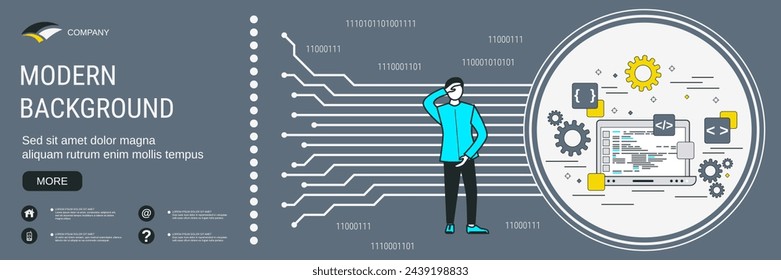 Digital technology banner vector design template. Software development, program coding, application construction concept