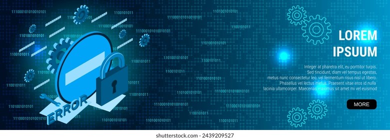 Digital technology banner vector design template. Access denied 3d isometric concept