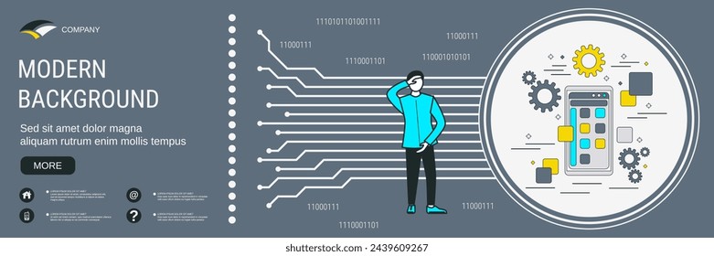 Digital technology banner vector design template. Mobile application GUI construction concept