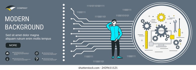 Digital technology banner vector design template. Technical service, online support, hotline concept