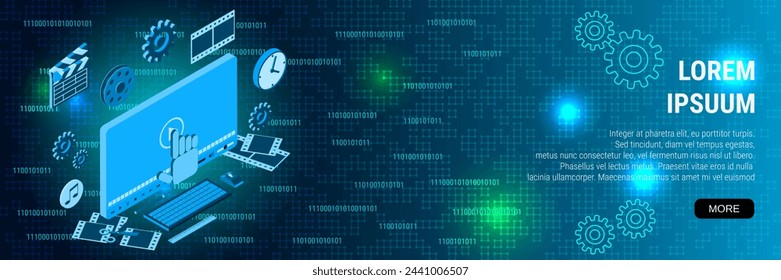 Digital technology banner vector design template. Video production, editing, montage flat 3d isometric concept