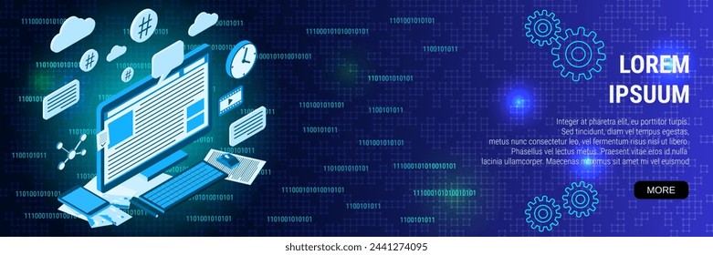Digital technology banner vector design template. Blog management, internet blogging, web publication flat 3d isometric concept