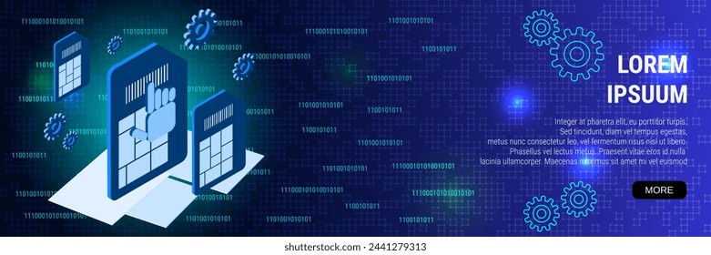 Digital technology banner vector design template. Mobile phone SIM cards 3d isometric concept