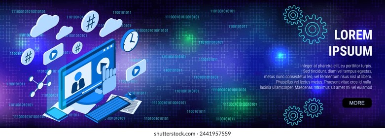 Digital technology banner vector design template. Live streaming, video blogging, internet journalism flat 3d isometric concept