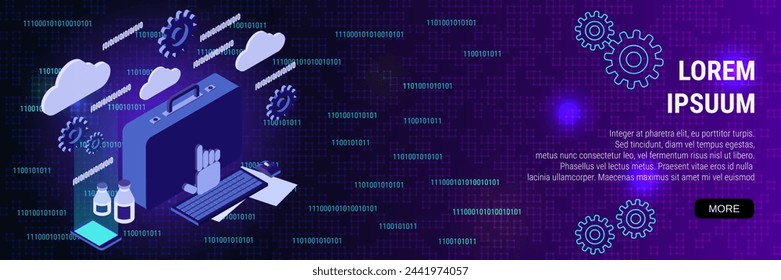 Digital technology banner vector design template. Computer service, repair, technical support, first aid flat 3d isometric concept