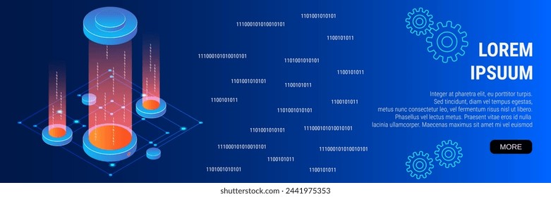 Digital technology banner vector design template. Future technology, cyberspace, virtual reality isometric 3d concept illustration