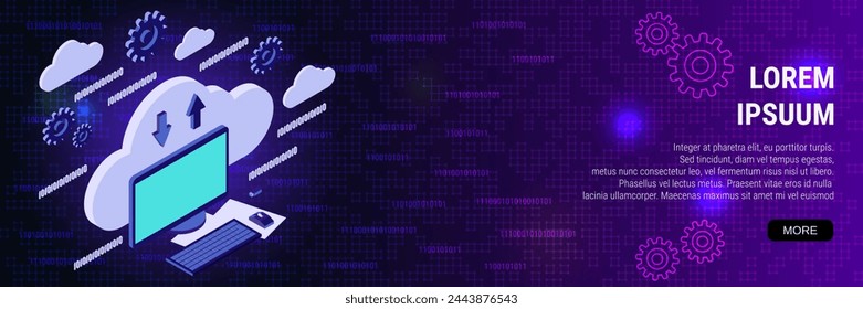 Digital technology banner vector design template. Data transfer, cloud computing flat 3d isometric concept