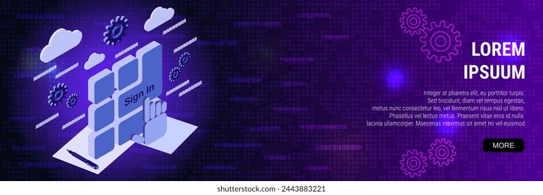 Digital technology banner vector design template. Sign In flat 3d isometric concept