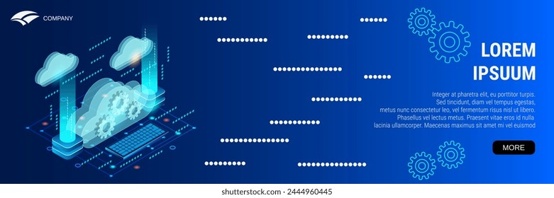 Digital technology banner vector design template. Cloud data processing, information computing 3d isometric concept