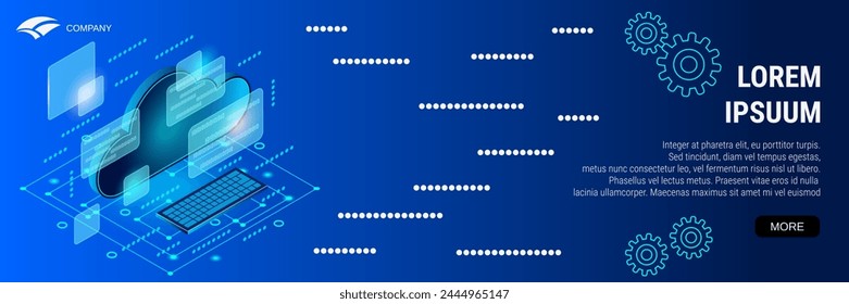 Digital technology banner vector design template. Cloud computing, remote data storage flat 3d isometric concept