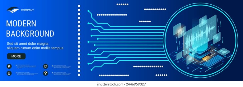 Digital technology banner vector design template. Sound processing, audio production 3d isometric concept