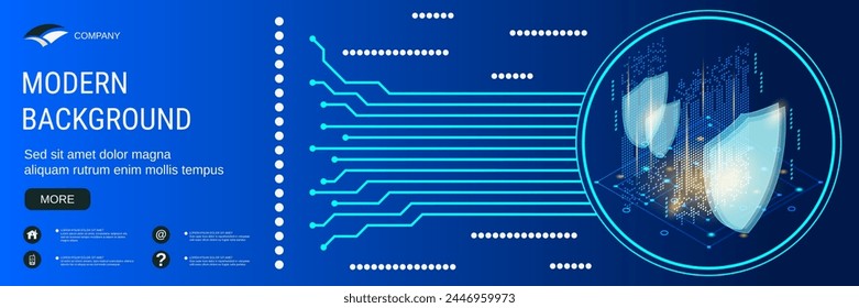 Digital technology banner vector design template. Data protection, information security flat 3d isometric concept