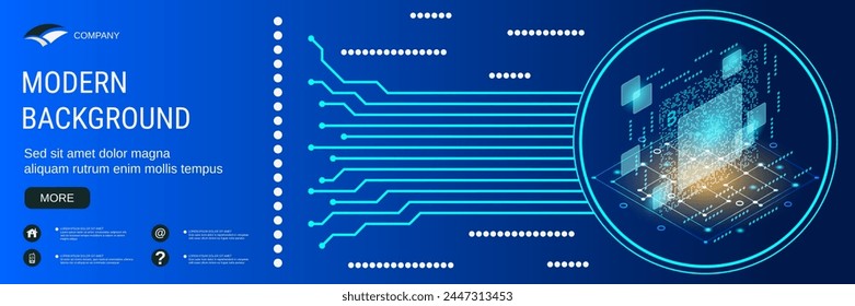 Digital technology banner vector design template. Blockchain flat 3d isometric concept