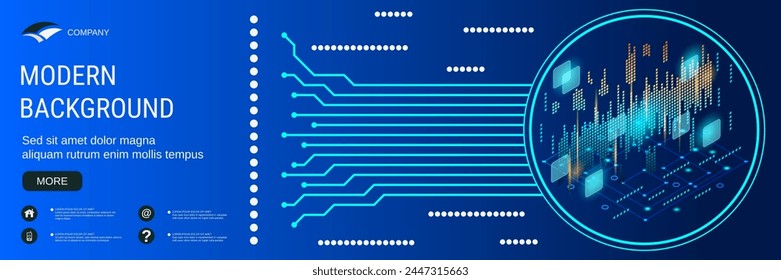 Digital technology banner vector design template. Big data analysis, information processing flat 3d isometric concept