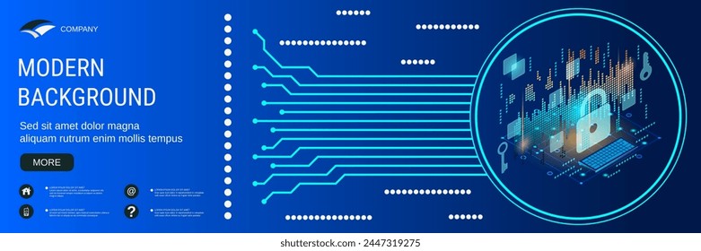 Plantilla de diseño de Vector de Anuncio de tecnología digital. Protección de datos, concepto isométrico 3d plano de seguridad de la información