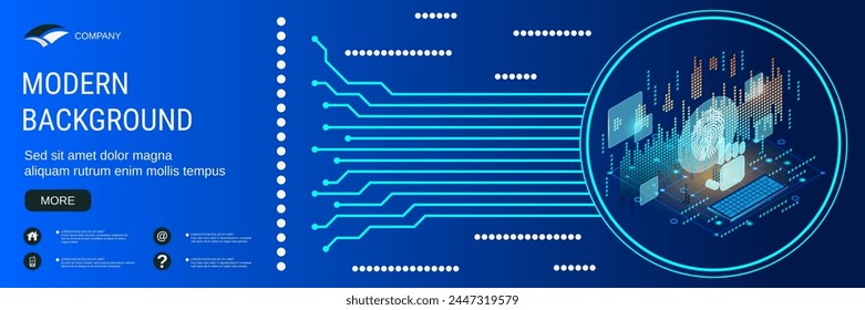 Plantilla de diseño de Vector de Anuncio de tecnología digital. Concepto isométrico 3D plano de la seguridad cibernética