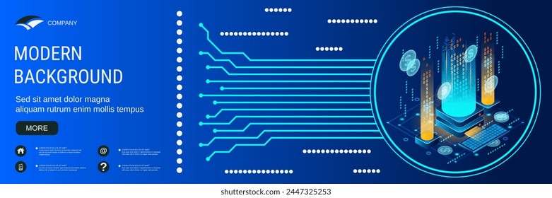 Digital technology banner vector design template. Virtual money, digital currency flat 3d isometric concept