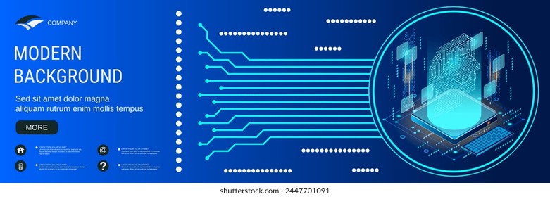 Digital technology banner vector design template. Artificial intelligence, digital mind flat 3d isometric concept