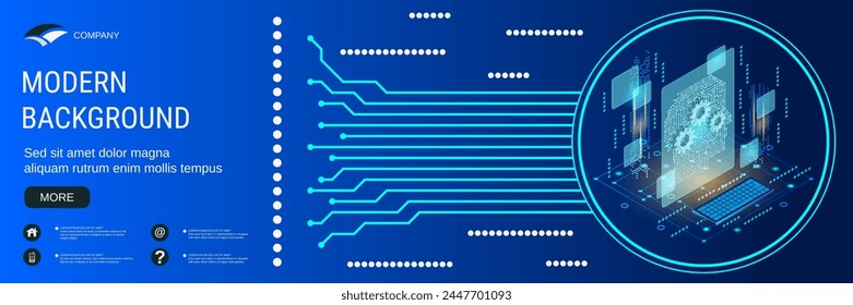 Digital technology banner vector design template. Artificial intelligence, digital mind flat 3d isometric concept