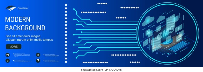 Digital technology banner vector design template. Content management system 3d isometric concept