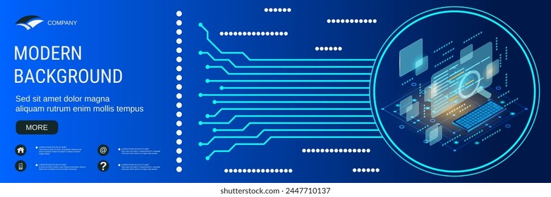 Plantilla de diseño de Vector de Anuncio de tecnología digital. Pruebas de software, construcción de interfaz, codificación de programas concepto isométrico 3D plano