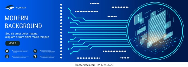 Digital technology banner vector design template. User guide, online support, technical service flat 3d isometric concept