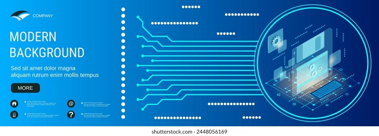 Digital technology banner vector design template. Data storage flat 3d isometric concept