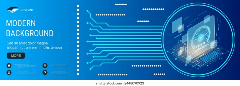 Digital technology banner vector design template. Internet speed flat 3d isometric concept