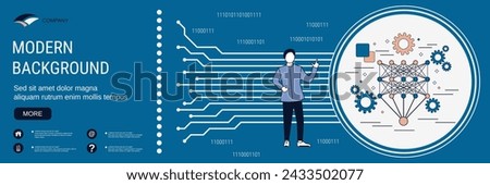 Digital technology banner vector design template. Deep learning, neural network concept