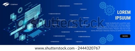 Digital technology banner vector design template. Graphic user interface construction, application development, CMS flat 3d isometric concept