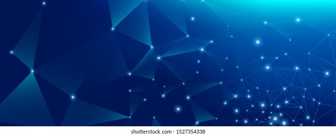 Digital Technology. Big Data Blue. Glow Polygonal Poster. Gradient Geometric Architecture. Technology Pattern. Big Data Server. Blue Triangular Banner. Futuristic Wallpaper. Technology Texture.
