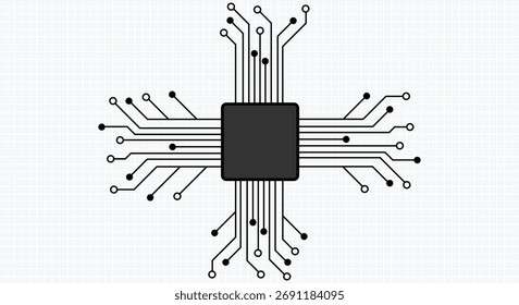 Digital technology Black circuit diagram on white background. High-tech circuit board connection system. Vector abstract technology on white background.