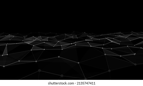 Tecnología digital, onda negra. El ciberespacio oscuro con puntos de movimiento y líneas. Inteligencia artificial de fondo digital futurista. Análisis de grandes datos.