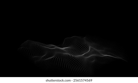 Digital technology black wave. Dark cyberspace with motion dots. Futuristic digital background artificial intelligence. Big data analytics.