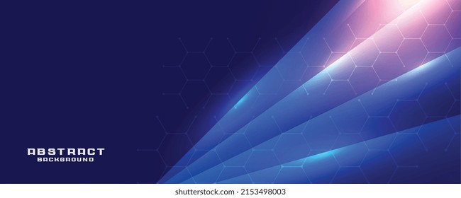 digital technology blue banner with hexagonal pattern and glowing lines