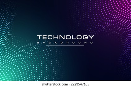 Digital technology blue green background, online cyber media algorithm, pink abstract wave futuristic circuit tech, innovation future, internet network connection, Ai big data, dot illustration vector
