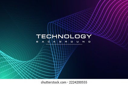 Digital technology blue green background, online cyber media algorithm, pink abstract wave futuristic circuit tech, innovation future internet network connection, Ai big data, dot illustration vector