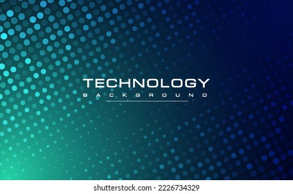 Digital technology blue green background, online cyber media algorithm, dark abstract wave futuristic circuit tech, innovation future, internet network connection, Ai big data, dot illustration vector